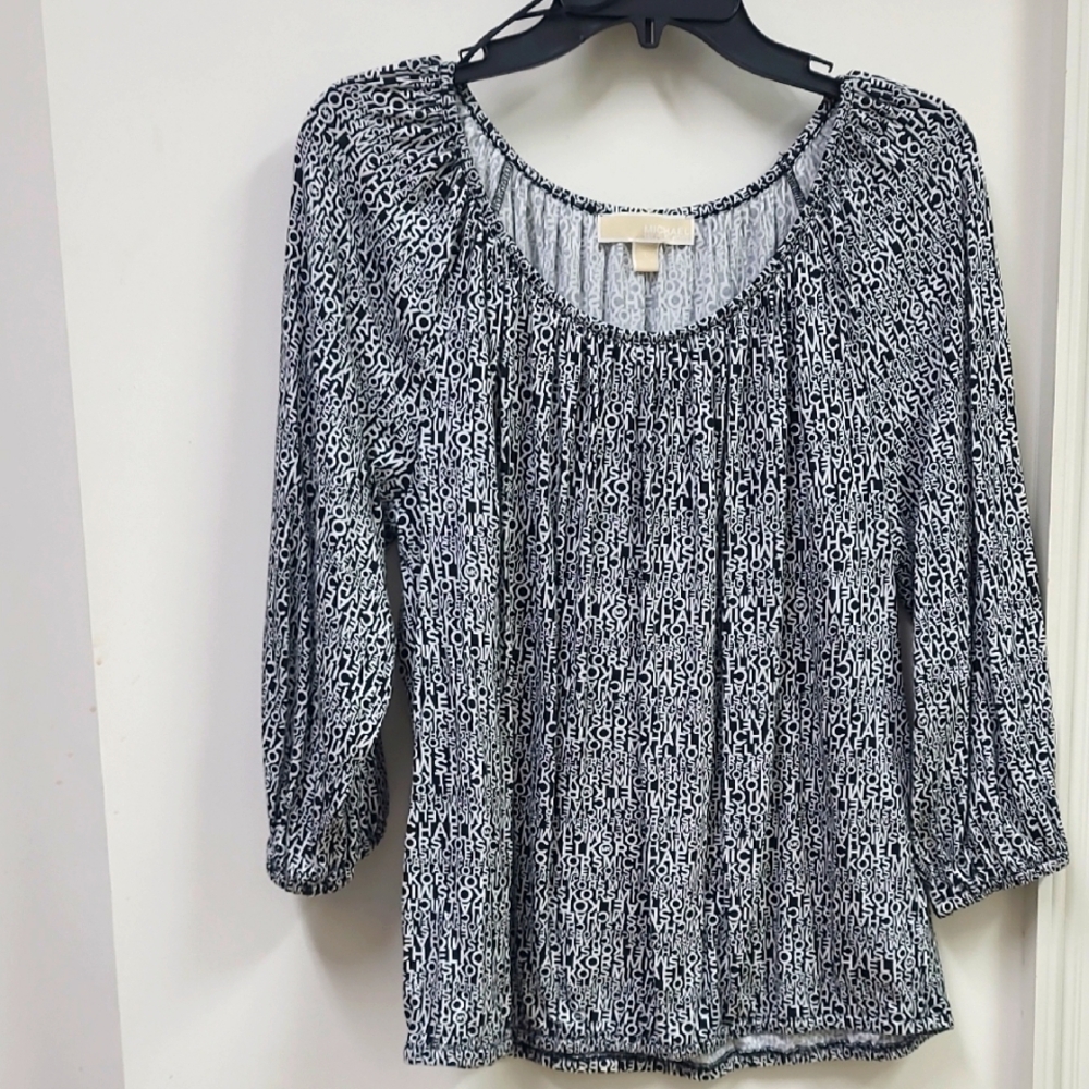 Michael Kors Black and Gray Relaxed Pleated Blouse
